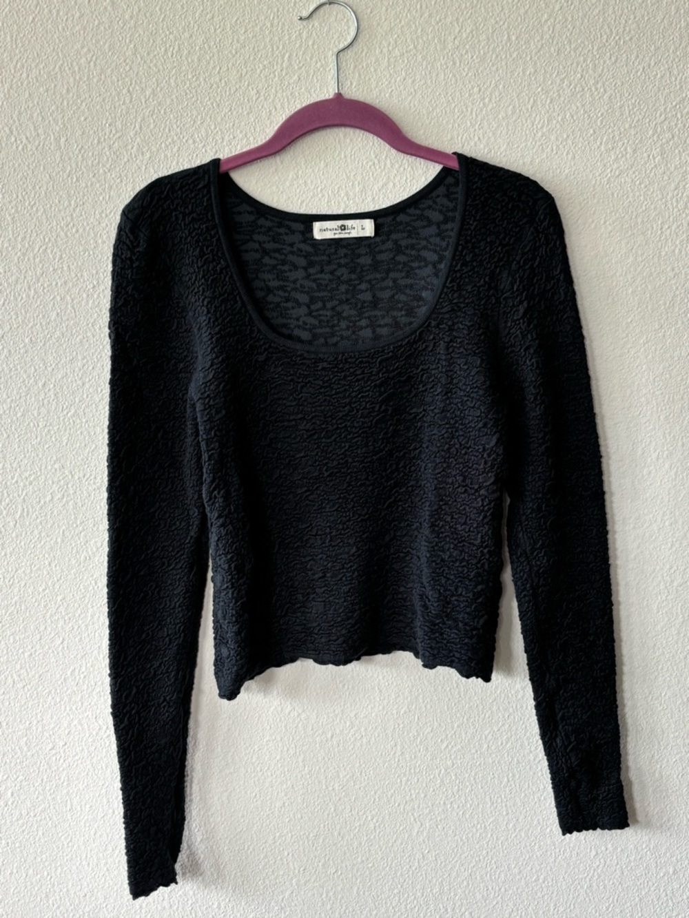NATURAL LIFE Danielle Textured Long Sleeve Top Size Large Charcoal Gray